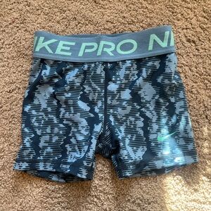 Nike Pro Black and Gray Patterned Shorts with Green Waistband